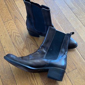 Brown Leather Chelsea Pointy Toe Ankle Boots Brown Wize 40